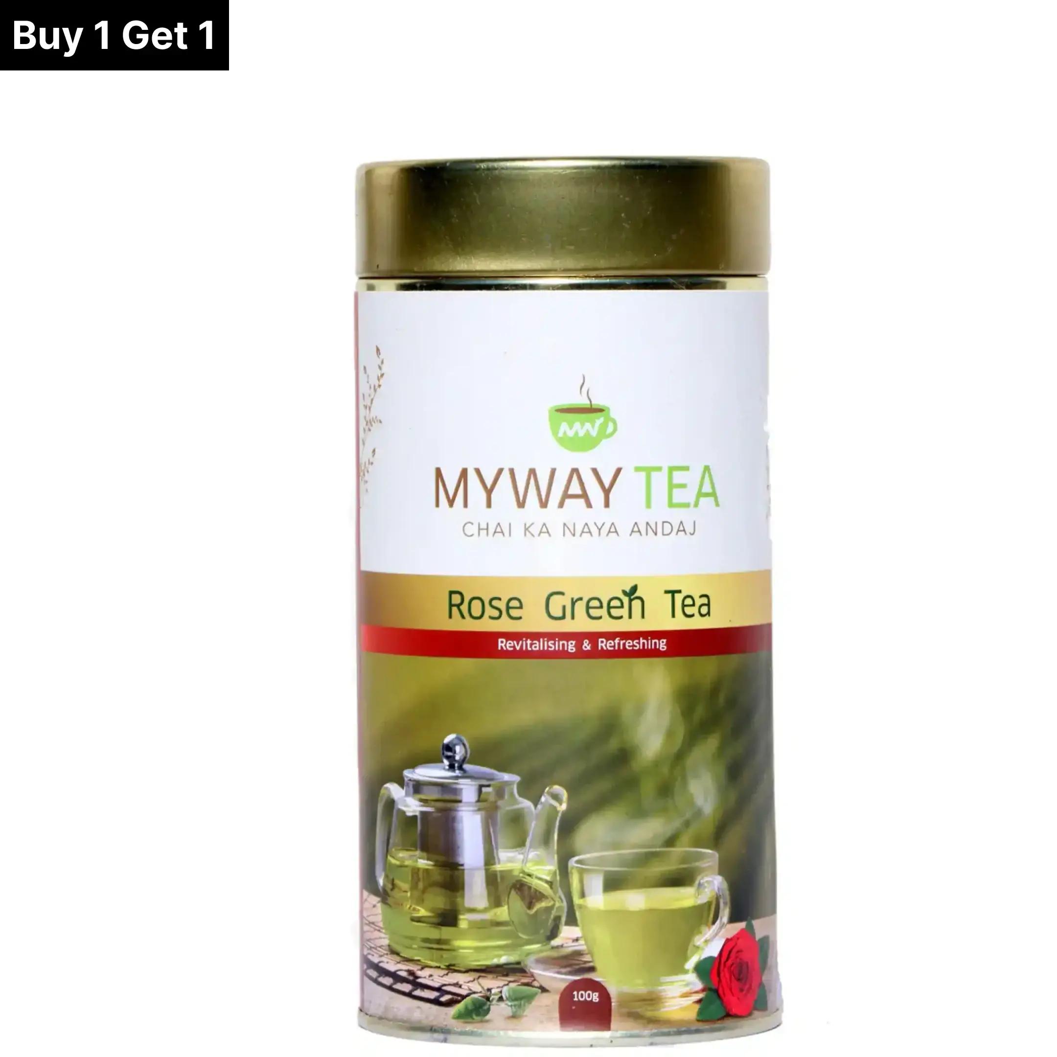 MYWAY TEA Natural Rose Green Tea, rose petals for good skin, hair, soothes menstrual cramps and weightloss Loose Green Tea Leaves with No Tea Dust. Only Leaf Green Tea,Helps to Body Cleanse, Boost Immunity Promote Healthy & Glowing Skin, Zero Calories 100gm Pack of 1