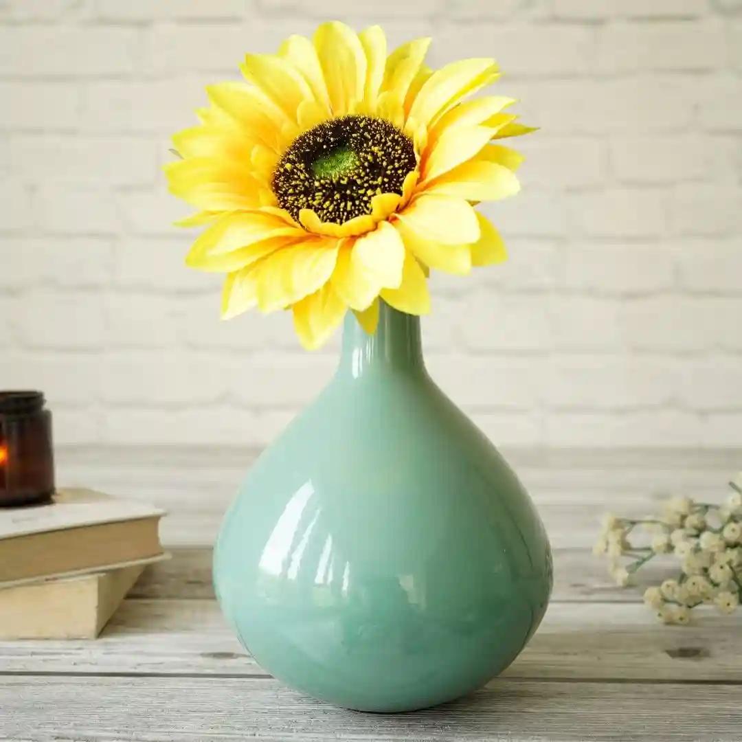 Behoma Metal Flower Vase for Home Decor Bedroom Living Room Office Wedding | Table Decorative Item for Festivals Birthday Sea Mist Green (Flower Not Included) (Set of 2)