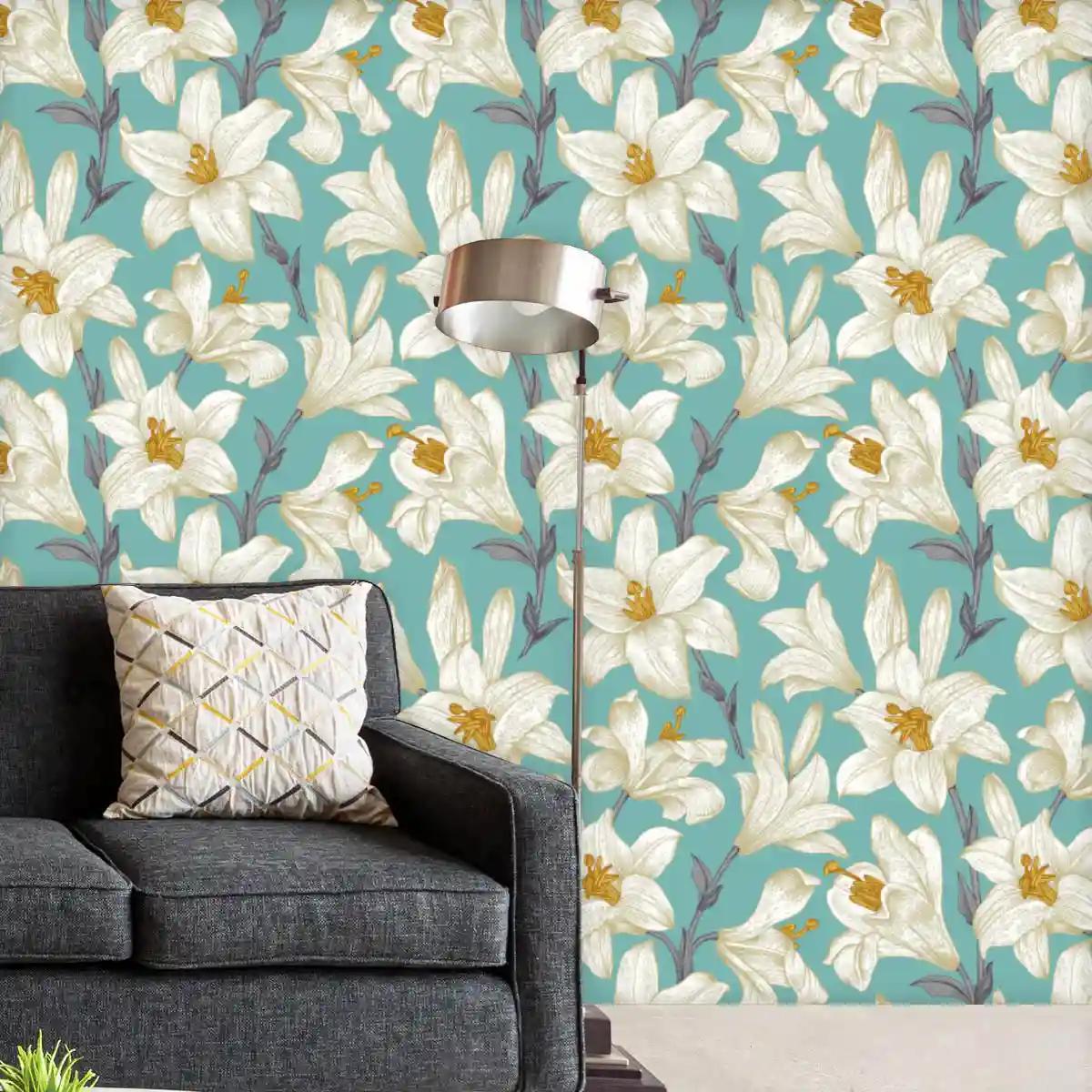 ArtzFolio Floral White Lily Flowers D3 | Peel & Stick Vinyl Wallpaper Roll | Non-PVC Self-Adhesive | Eco-friendly, Water-Repellent, Scratch-Resistant