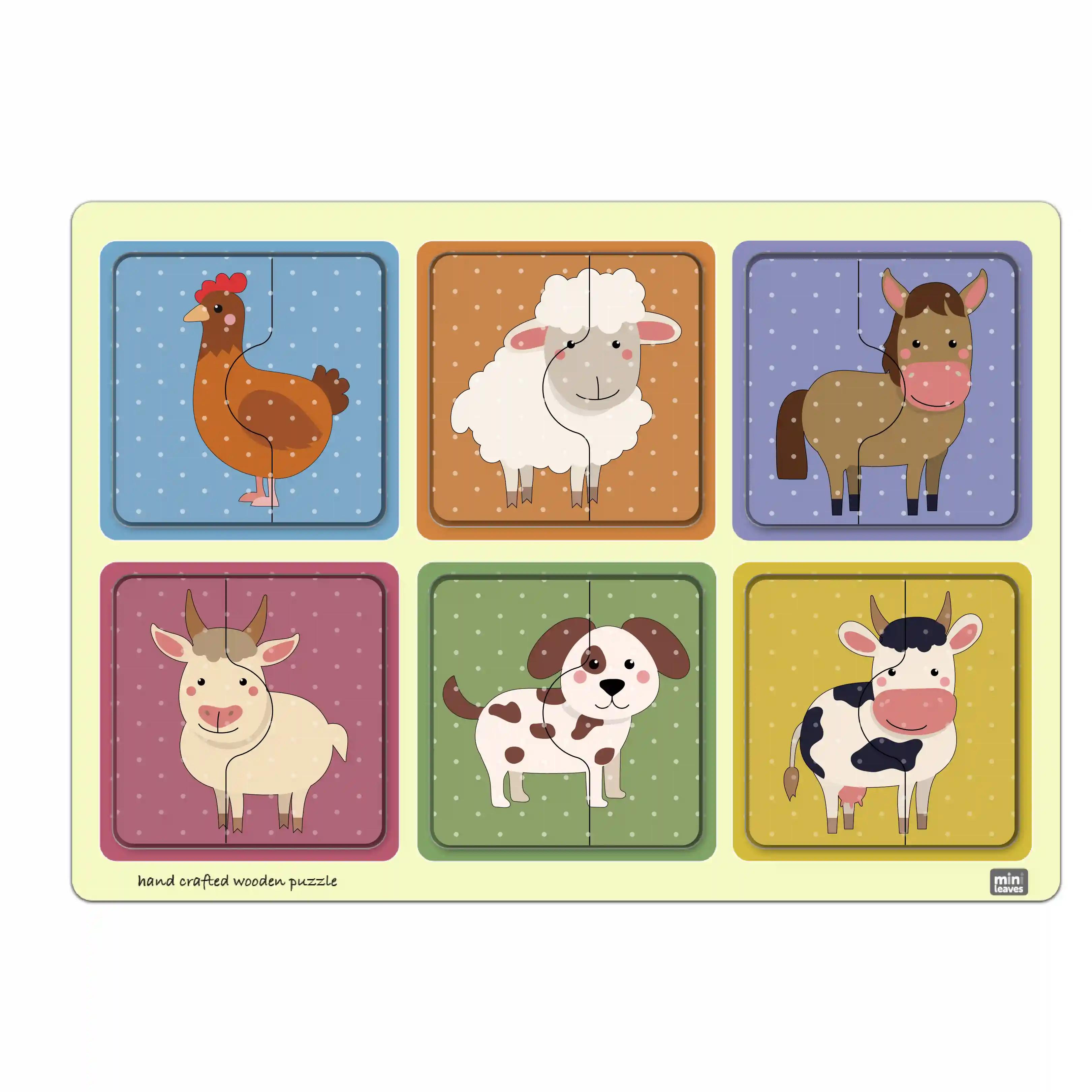 Mini Leaves 2 Piece Farm Friends Jigsaw Puzzle