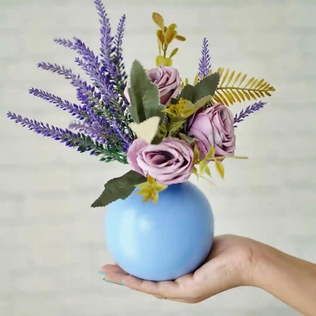 Behoma Metal Ball Flower Vase for Home Decor | Table Decorative Item for Bedroom Living Room Office Wedding | Best Gift for Birthday Anniversary Festival | Blue, Small