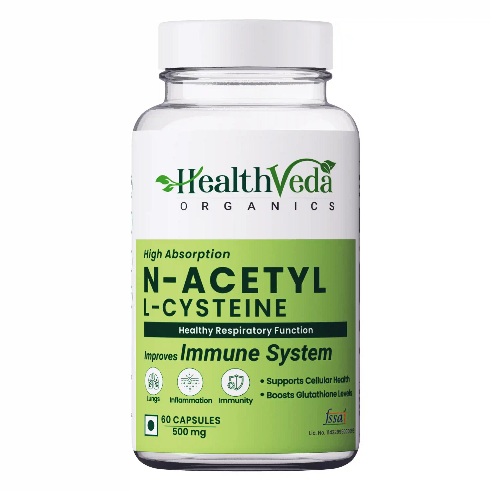 Health Veda Organics N - Acetyl L - Cysteine 500mg | 60 Veg Capsules | Lungs & Respiratory Support | Immune Health | For both Men & Women