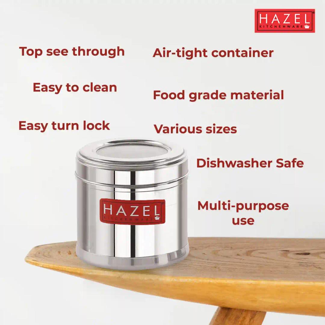 HAZEL Masala Box for Kitchen with Airtight Lid | Stainless Steel Top See Through Storage Containers for Kitchen Air tight, 500 ML