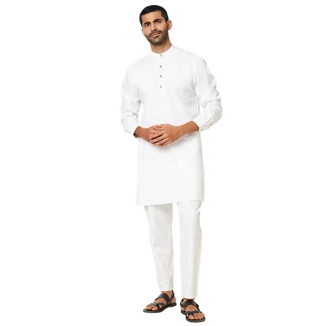 Indivisual Men's Solid Bright White Kurta Pyjama Set - S