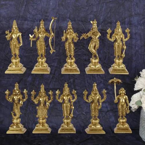 ARTVARKO Brass Dashavatara Dasavatharam Of Lord Vishnu Statues Ten Incarnations Avatars Idol Murti For Mandir Puja Temple Height 9.5 Inches.