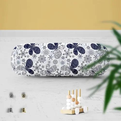 ArtzFolio Snowflakes & Butterflies | Bolster Cover Booster Cases | Zipper Opening | Poly Cotton Fabric | 16" Width x 6" Diameter; Set of 2 pcs