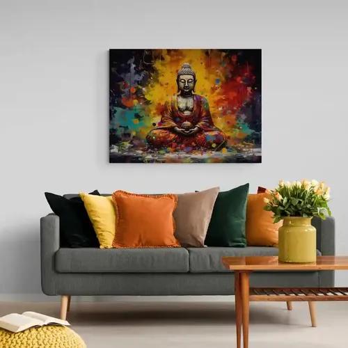 Bittybopp Colorful Gautam Buddha Canvas Print |Stretched Frame| Canvas wall painting |Wall Decor| Home Decor (24x18 Inch)