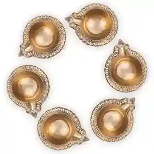 ALODIE - Brass Diyas with Stand for Home Decoration - Lotus Diyas for Pooja Room - Brass Deepam for Puja Decoration Items - Lotus Diya Brass Gift Items for Return Gifts - Decoration Diya Set of 6