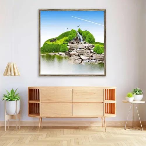 ArtzFolio Island With Vegetation & A Waterfall | Premium Canvas Painting for Bedroom & Living Room