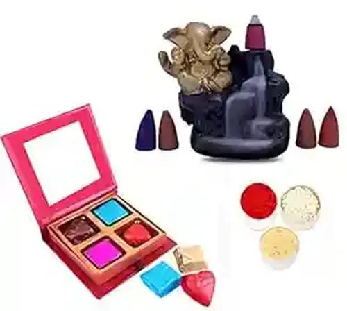 Bhaiya dooj tikka with chocolate/bhai dooj gift set for brother/bhai dooj tika chawal/bhai dooj gift/bhaiya dooj roli chawal-Chocolate box+1 Backflow Incense Holder+roli chawal and chandan