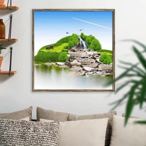 ArtzFolio Island With Vegetation & A Waterfall | Premium Canvas Painting for Bedroom & Living Room