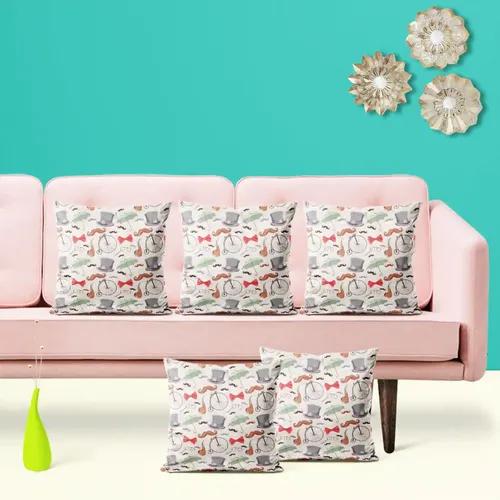 ArtzFolio Vintage Retro Objects | Decorative Cushion Cover for Bedroom & Living Room | Cotton Canvas Fabric | 12 x 12 inch (30 x 30 cms); Set of 5 pcs