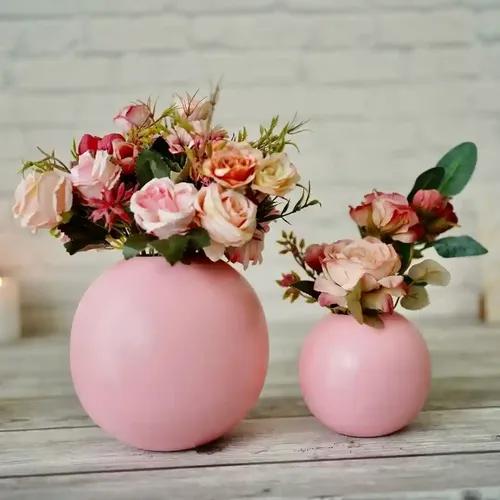 Behoma Metal Ball Flower Vase for Home Decor | Table Decorative Item for Bedroom Living Room Office Wedding | Best Gift for Birthday Anniversary Festival | Pink, Small & Large (Set of 2)