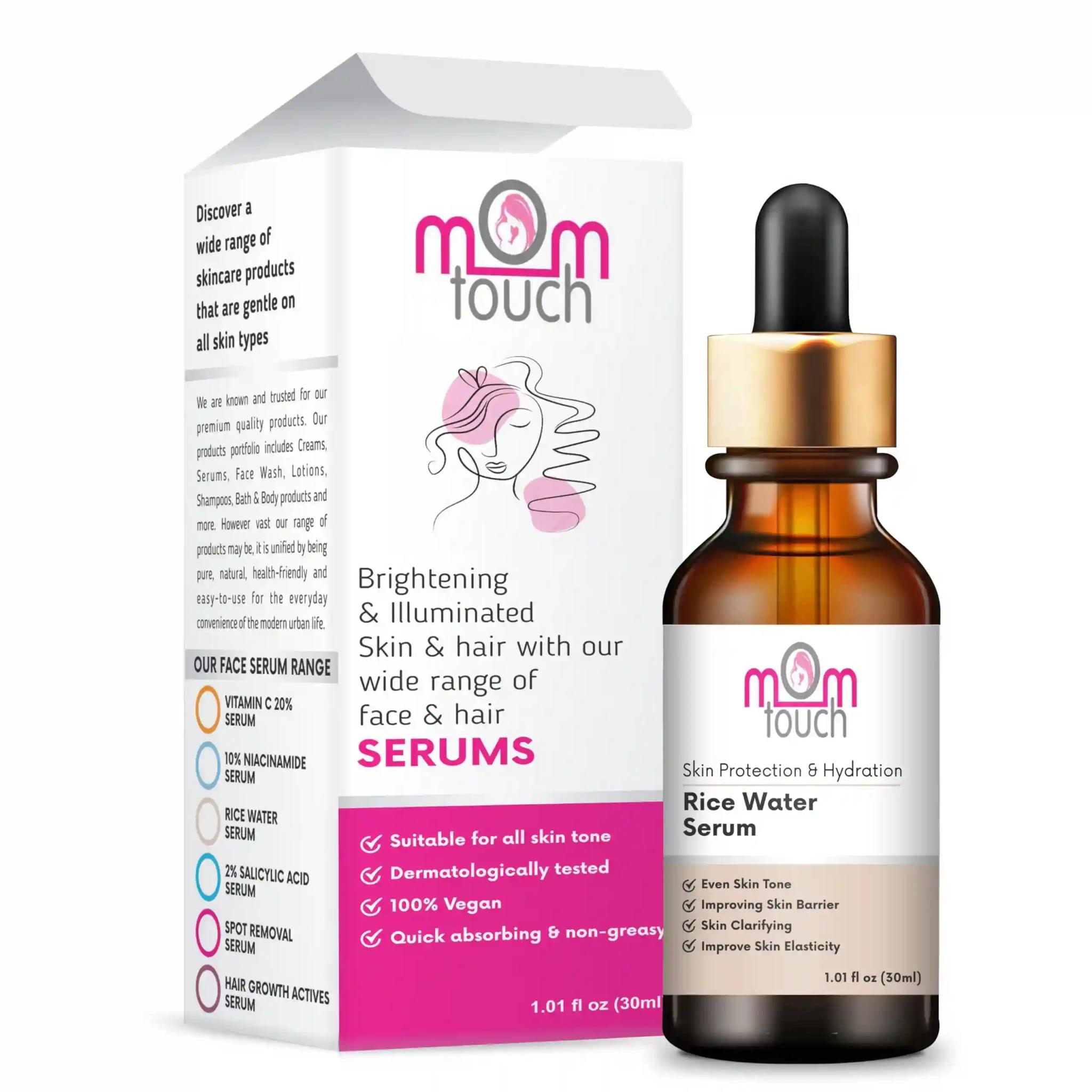 Mom Touch Natural Ceramide Face Serum with Rice Water & Hyaluronic Acid for Skin protection and hydration, Face Serum for Unisex All Skin, 30ml