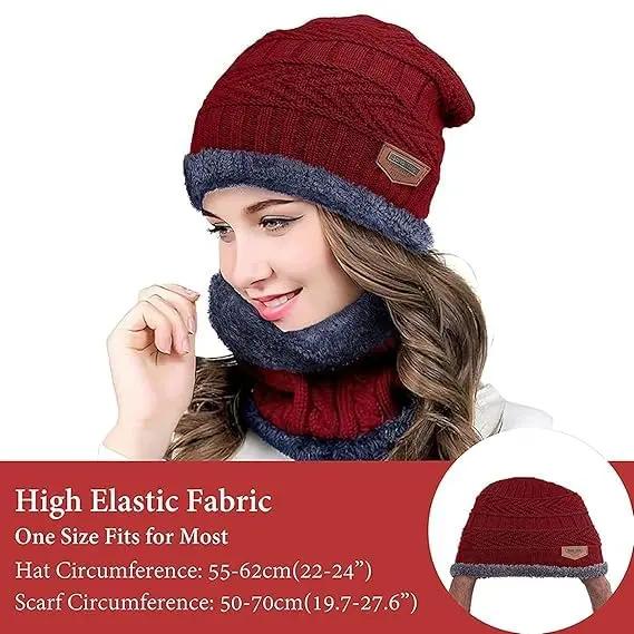 YOUTH ROBE - Premium Brand Knitted Winter Cap & Neck Scarf with fleece,Unisex Beanie Cap with Neck Warmer,Thermal Cap, Fluffy Woolen Cap (set of gloves and cap) Maroon