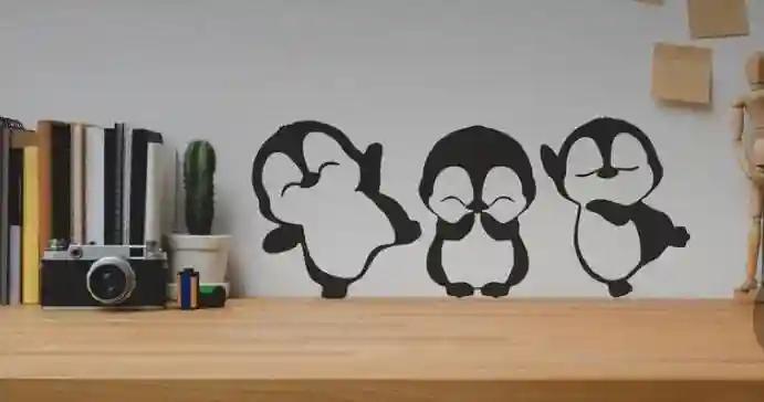 Rave Creation Penguin Wall Art PVC Plaque Painted Cutout Ready to Hang Home Decor Wall Art | Home Decoration Items 10 * 4 inches Black - Set of 3