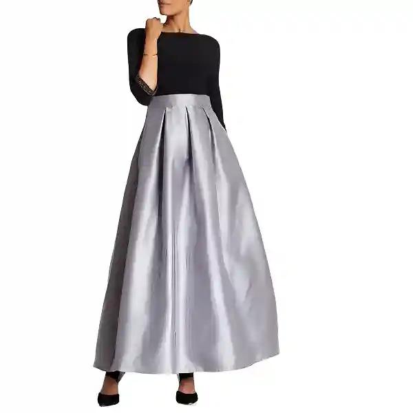 Silk Taffeta Gray  Pleated Skirt with Pocket - Perfect for Evening Parties & Special Events-XS