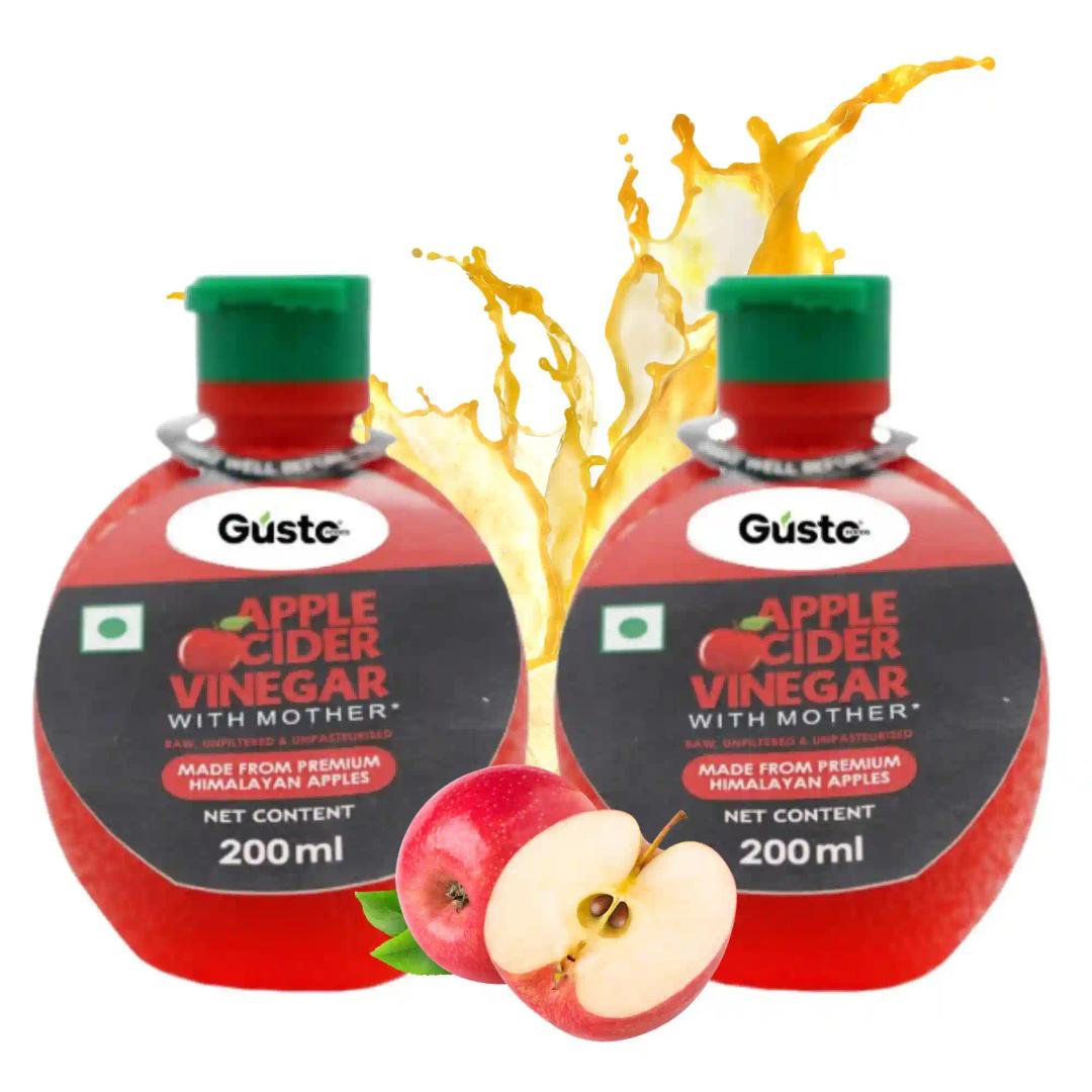 Gusto Foods Apple Cider Vinegar (ACV) - 400ml | Raw, Unfiltered, Unpasteurized Vinegar | Premium Himalayan Apple Cider Vinegar with Mother (Pack of 2, 200ml)