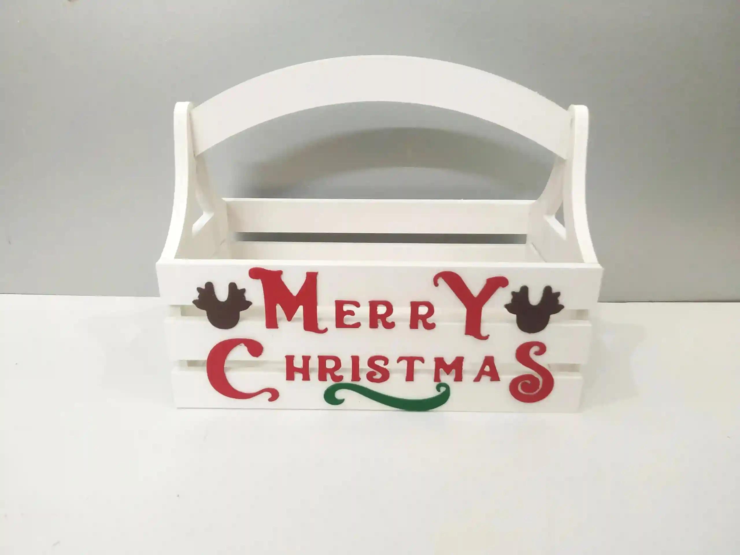 Rave Creations PVC Christmas Decorative Gifting Rectangular Empty Basket Gift Hamper Basket with handle for X-mas festival