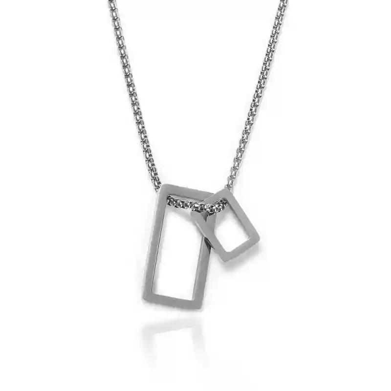 Claasic Double Reactangular Pendant with Silver Chain