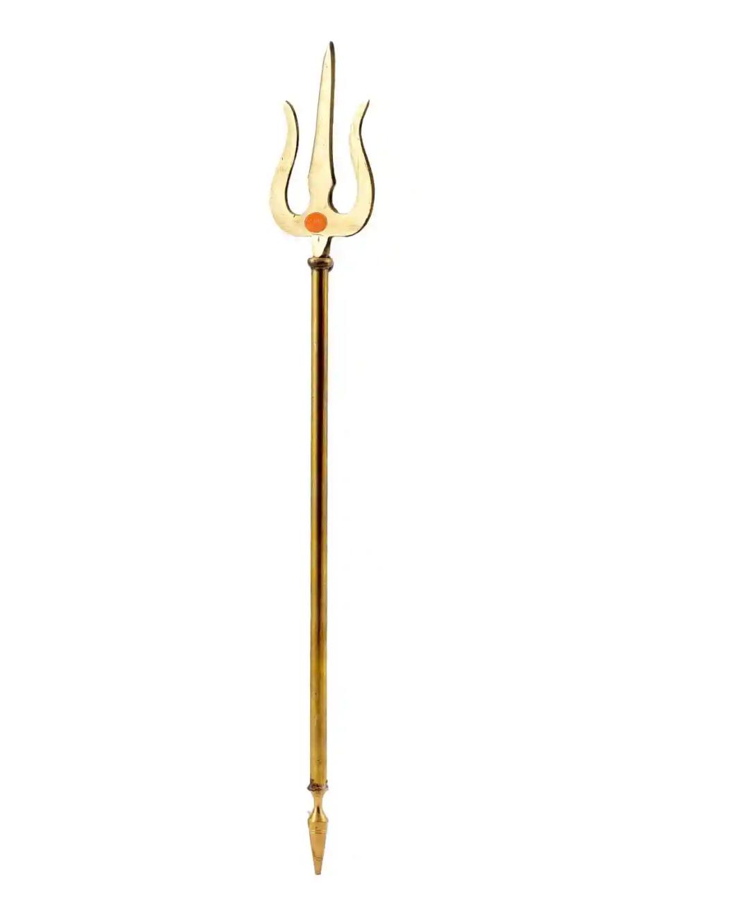 ALODIE - Brass Trishul on Stand | Shiva's Trishul | Mahadev's Energized Brass Pooja Trishul with Stand for Pooja Room | Decorative Showpiece Figurine | Items for Pooja Room (3.8Wx18.5H INCHES)