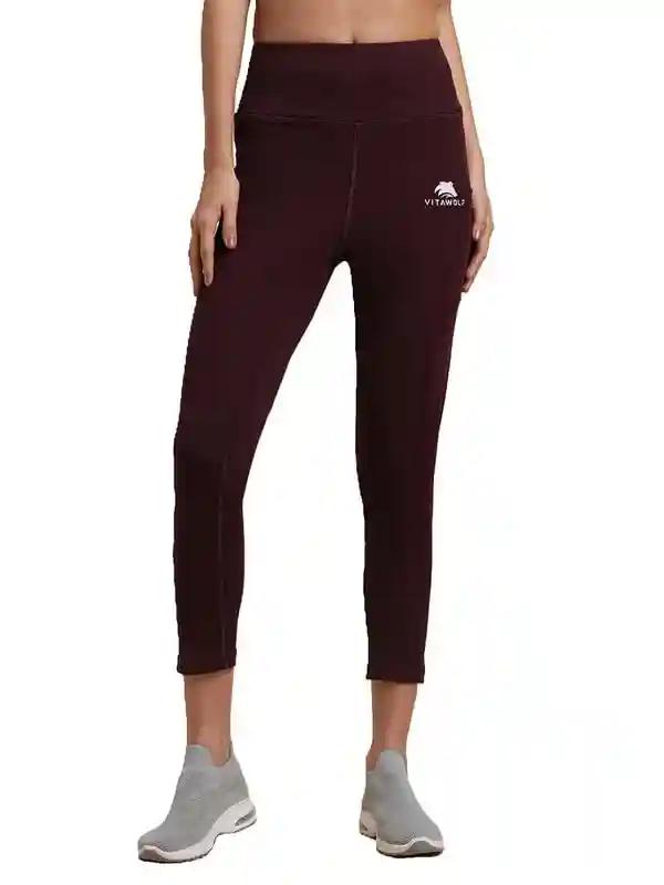 VITAWOLF Women's Tight Gym Wear with Two Side Pocket | Track Pants Ideal for Active Wear, Yoga and Workout | Stretchable Gym Pants for Women | Maroon (Small)