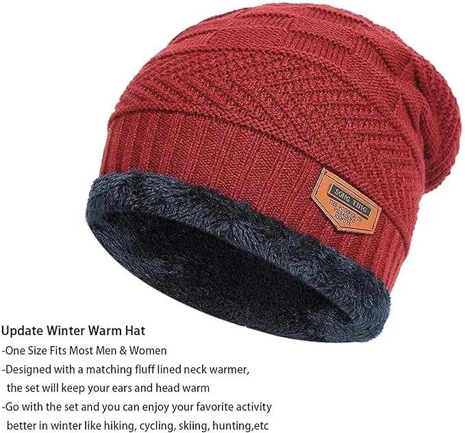 YOUTH ROBE - Premium Brand Knitted Winter Cap & Neck Scarf with fleece,Unisex Beanie Cap with Neck Warmer,Thermal Cap, Fluffy Woolen Cap (set of gloves and cap) Maroon