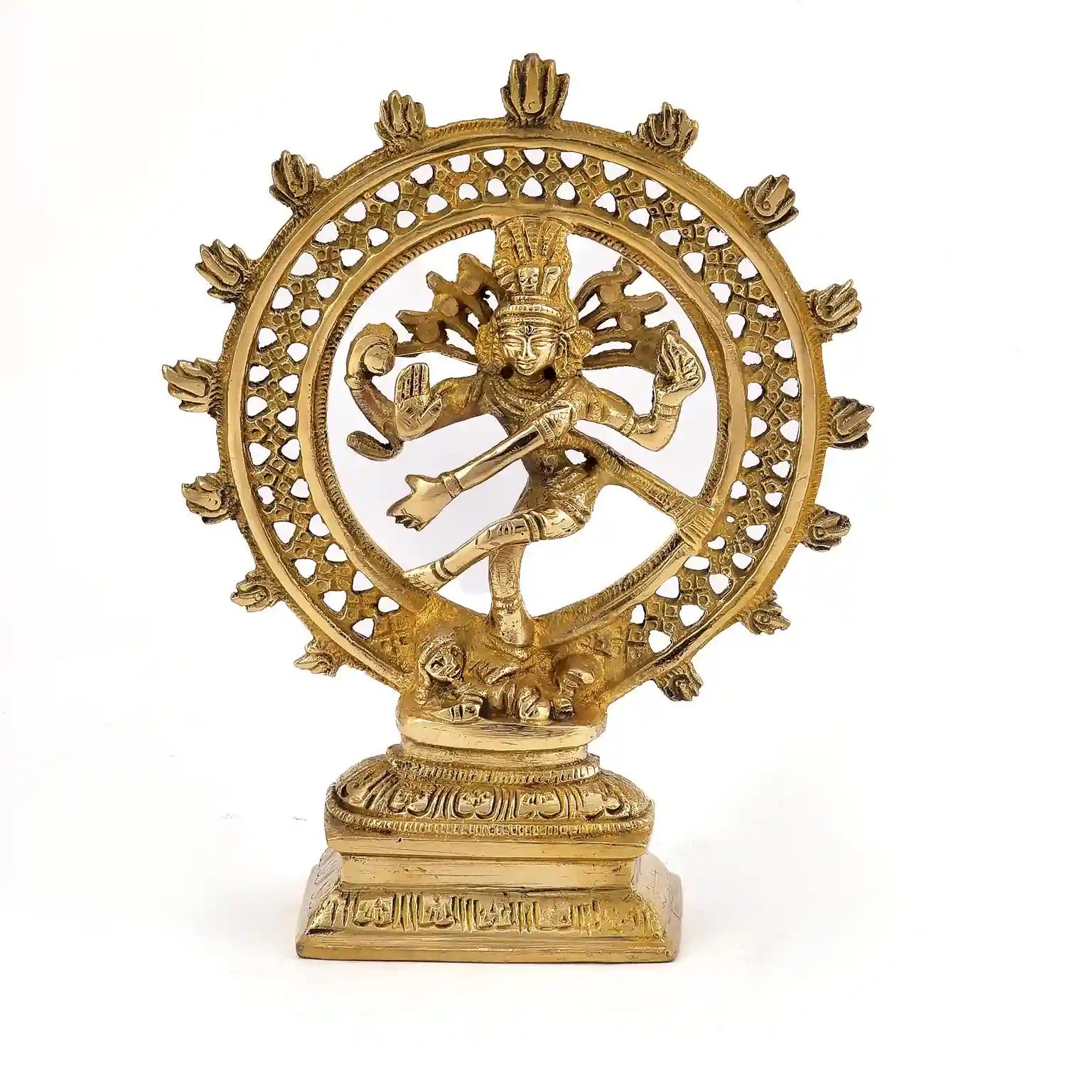 ALODIE- Brass Heavy Natraj Idol - Dancing Shiva Idol - Shiva Natraj Idol for Home and Temple Decor (7.5Wx9.2H INCHES)