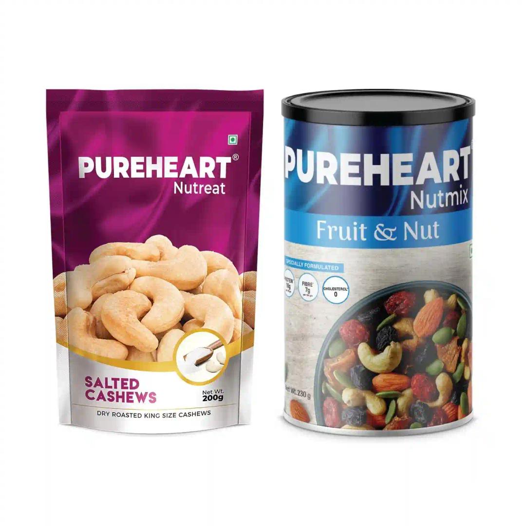 PUREHEART Salted Cashew (200 gm) and Nutmix Fruit & Nuts Combo Set (Cashews, Almonds, Raisins, Figs) (230 gm) Nutritious, Delicious & Crunchy Panchmeva, Ideal Gift for Everyone