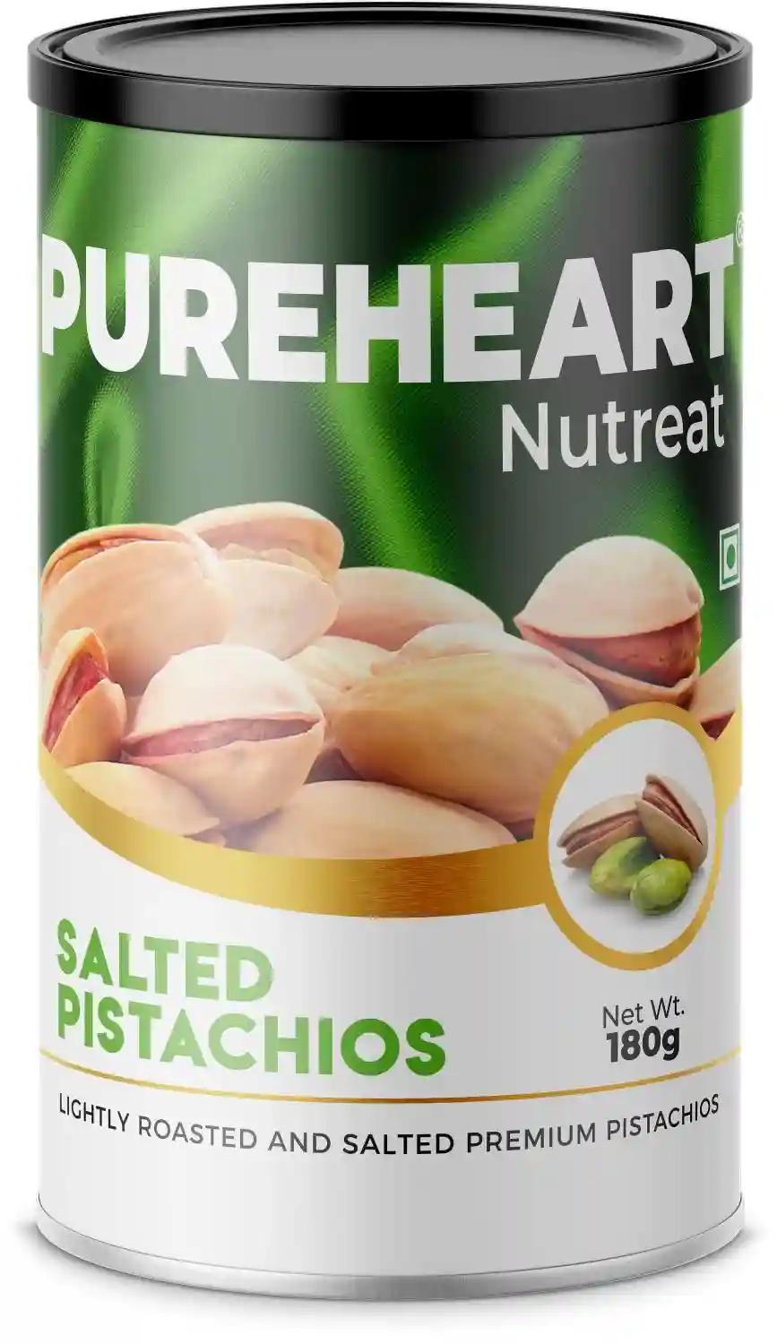 PUREHEART Nutreat Salted Pistachios (180 gm) Natural Premium Lightly Roasted Pista/Dry Fruit - Delicious & Crunchy - Resealable Pouch