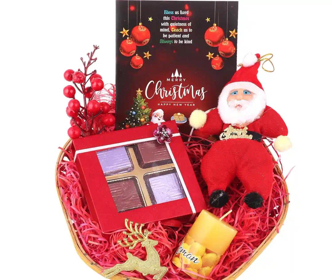 Christmas chocolate gift/Christmas gift/Christmas gift for kids/christmas gift for friends-Chocolate box+Santa clause soft toy+Table top christmas tree+christmas decoration items+christmas card