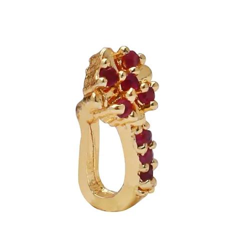 AD CZ Flower Pressing Golden Nose Pin (1 CM) Red