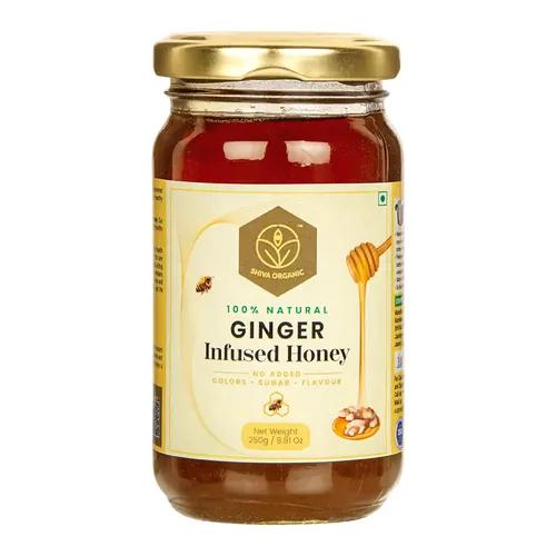 Shiva Organic Ginger Infused Honey |100% Natural Organic and Pure Honey No Added Sugar No Added Color Flavour Unadulterated - 250 g