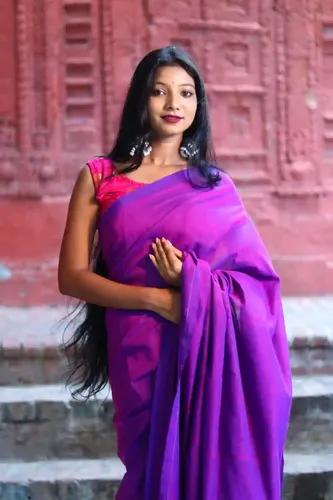 Pure Cotton Plain Saree - Violet