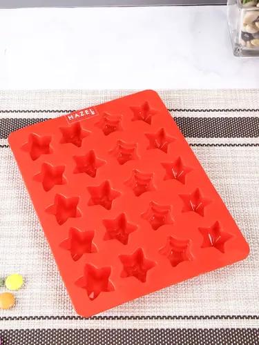 HAZEL Silicone 3D Star Shape Chocolate Mold DIY Homemade Jelly Candy Baking Mould Ice Cubes 12 Cavity Oven Safe Reusable, Multi Design, Red