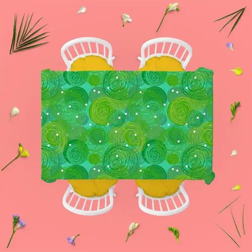 ArtzFolio Green Bubble | Table Cloth Cover for Dining & Center Table | Washable Waterproof Polyester Fabric | 8-Seater Table; 54 x 81 inch (137 x 206 cms)