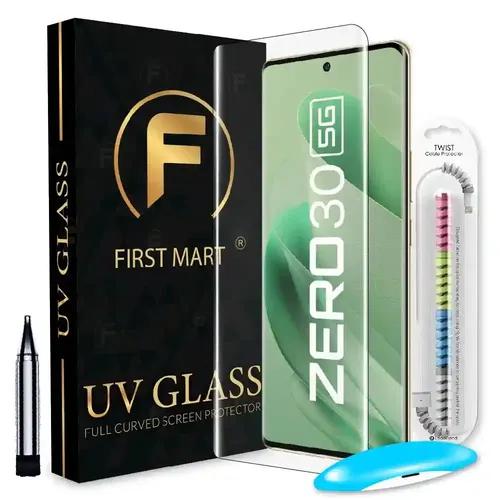 FIRST MART Tempered Glass for Infinix Zero 30 5G with Edge to Edge Full Screen Coverage and Easy UV Glue Installation Kit and Cable Protector, Pack of 1