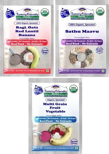 Tummyfriendly Foods Certified Stage 3 Porridge Mixes Trial Packs - Ragi, Sathu Maavu, Multigrain | Organic Baby Food For 8 Months Old Baby |3 Packs, 50G Each Cereal (150 G, Pack Of 3)