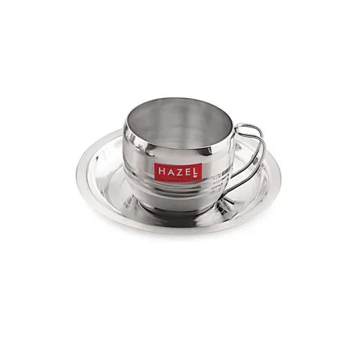 HAZEL Stainless Steel Cup Set of 1 with Saucer | Steel Unbreakable Cups for Tea Chai Coffee Cups Mugs with Saucer (1 Cups, 1 Saucers) Capacity 170ml Each, Silver