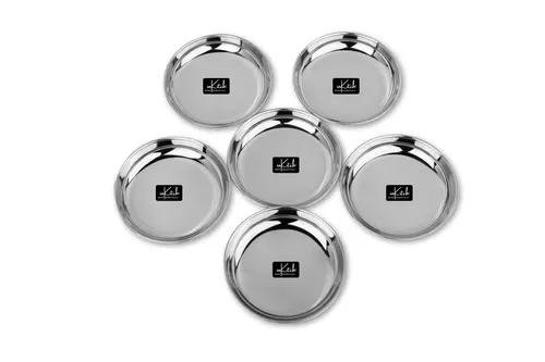 InKitch Stainless Steel Heavy Small Gauge, Plates for Halwa Plates/Snacks Plate/Sweet Dish/Ice Cream Vati/Silver Dessert Dish with Mirror Finish 11cm Dia Set of 6 Pc