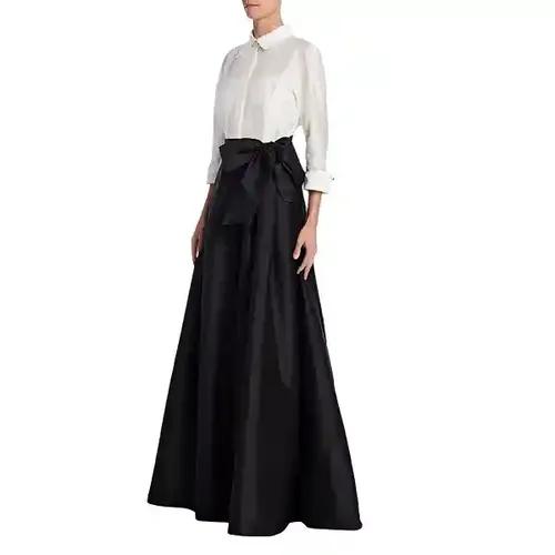 Black Silk Taffeta Umbrella Skirt with Belt – Perfect for Weddings & Formal Events-L