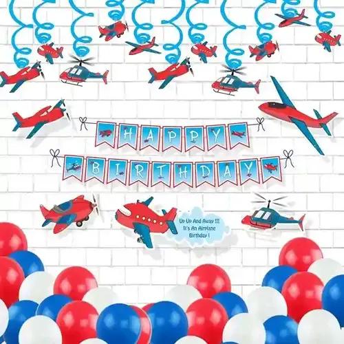 Untumble Aeroplane Theme Birthday Party Decoration Swirls Kit With Banner & Balloons