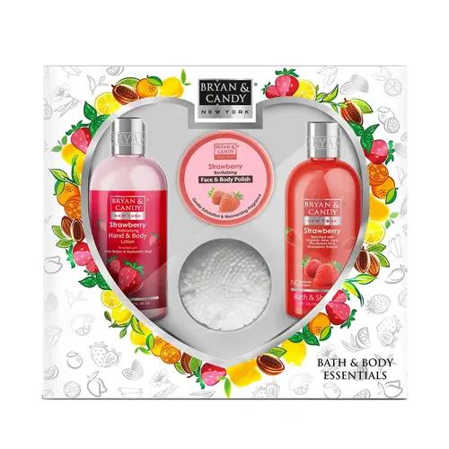 Bryan & Candy Strawberry Heart kit Combo ,Gift Set For Women and Men, Shower gel, Hand & Body Lotion, Body Polish, Loofah | 100% Vegan, Skin-Friendly pH 5.5, SLS & Paraben Free