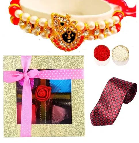 Mantouss Rakhi For Brother With Gift/Rakshabandhan Gift Set For Brother-Lord Krishna Rakhi+Roli,Chawal+Chocolates+Men'S Neck Tie