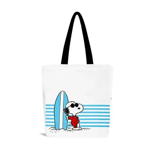 Eco Right Tote Bags for Women with Zip Closure, Snoopy Tote Bag, Spacious Canvas Bags for College with Pocket - Surfin’ Snoopy - White