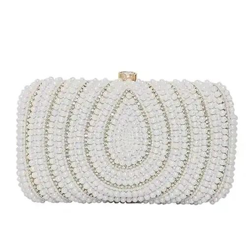 Embroidered Designer Box Clutch For Women - White