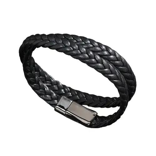 Black Men's Bracelet with Metal Lock