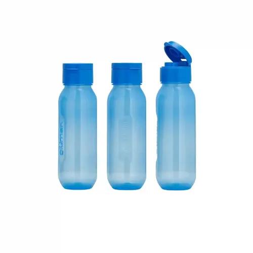 Gluman 500 ml Leak proof Plastic Claro Mini Spout Water Bottle Set of 3 | Anti-Bacterial & BPA Free | Flip-Top Spout Lid Plastic | 100% Food Grade | Ideal for Gym, Travel, School, Office, Kids - Blue