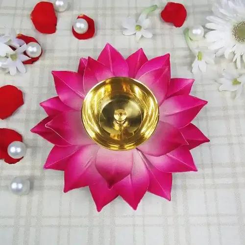 Pujahome Brass Lotus Diyas for Home Decoration Puja Akhand Diya, Decorative Diwali and Christmas Festival Item with Gift Box (6 Inch)