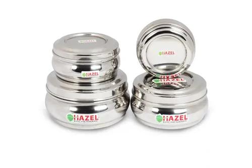 HAZEL Stainless Steel Kitchen Storage Containers, 250 ml To 1000 ml, Silver, Set Of 4